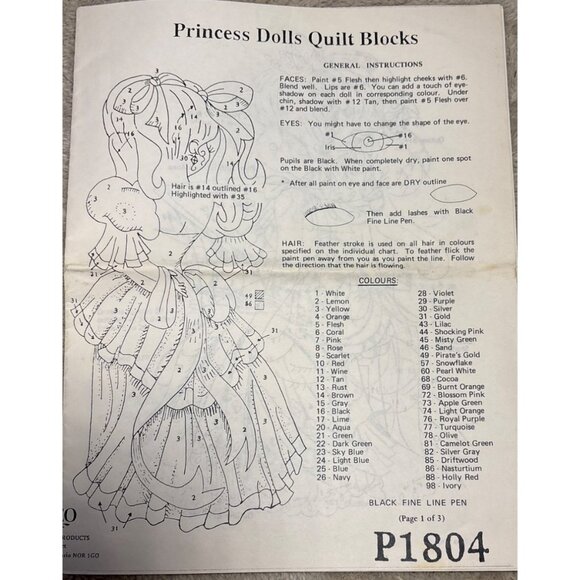 Princess Dolls Quilt Blocks Pattern By Cameo P1804 - Picture 1 of 3